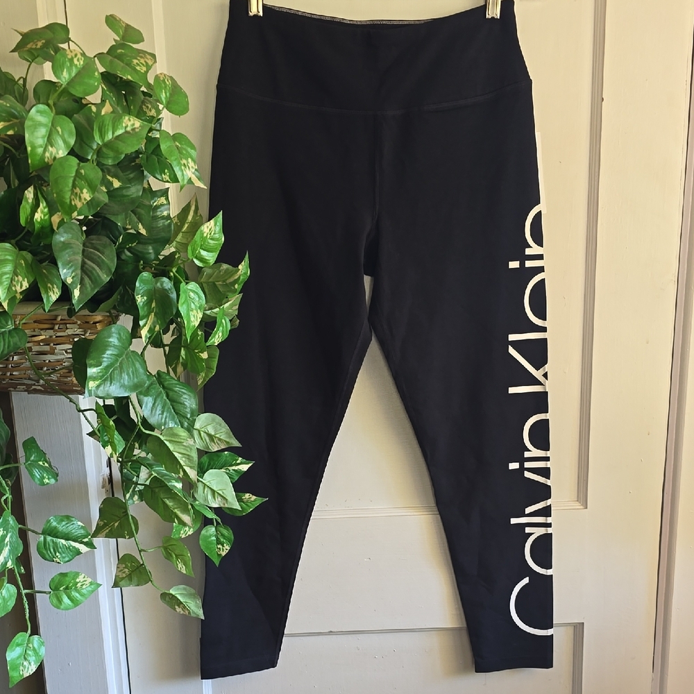 Calvin Klein Womens Black Stretch High Waist Full Length Leggings Size Large NWT